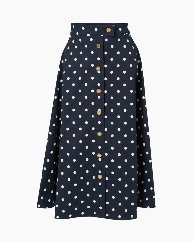 Polka Dot Button-Front Midi Skirt