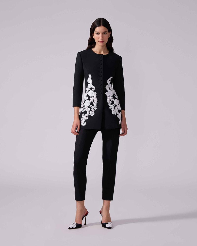 Embroidered Collarless Jacket