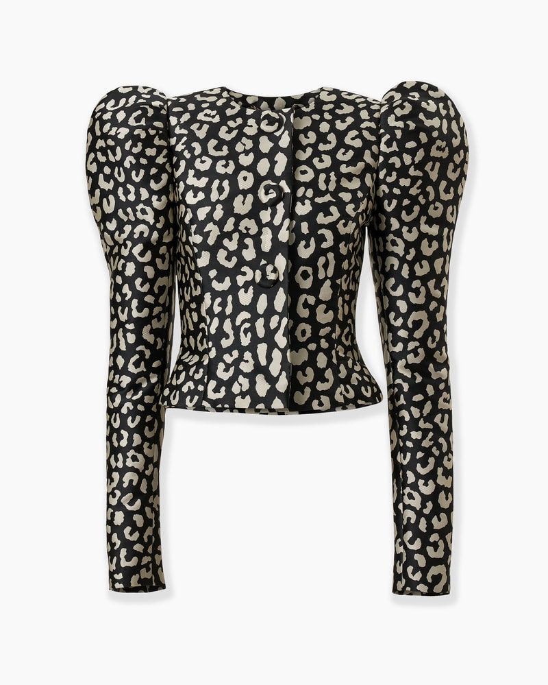 Jaqueta de Mangas Bufantes em Jacquard com Estampa de Leopardo