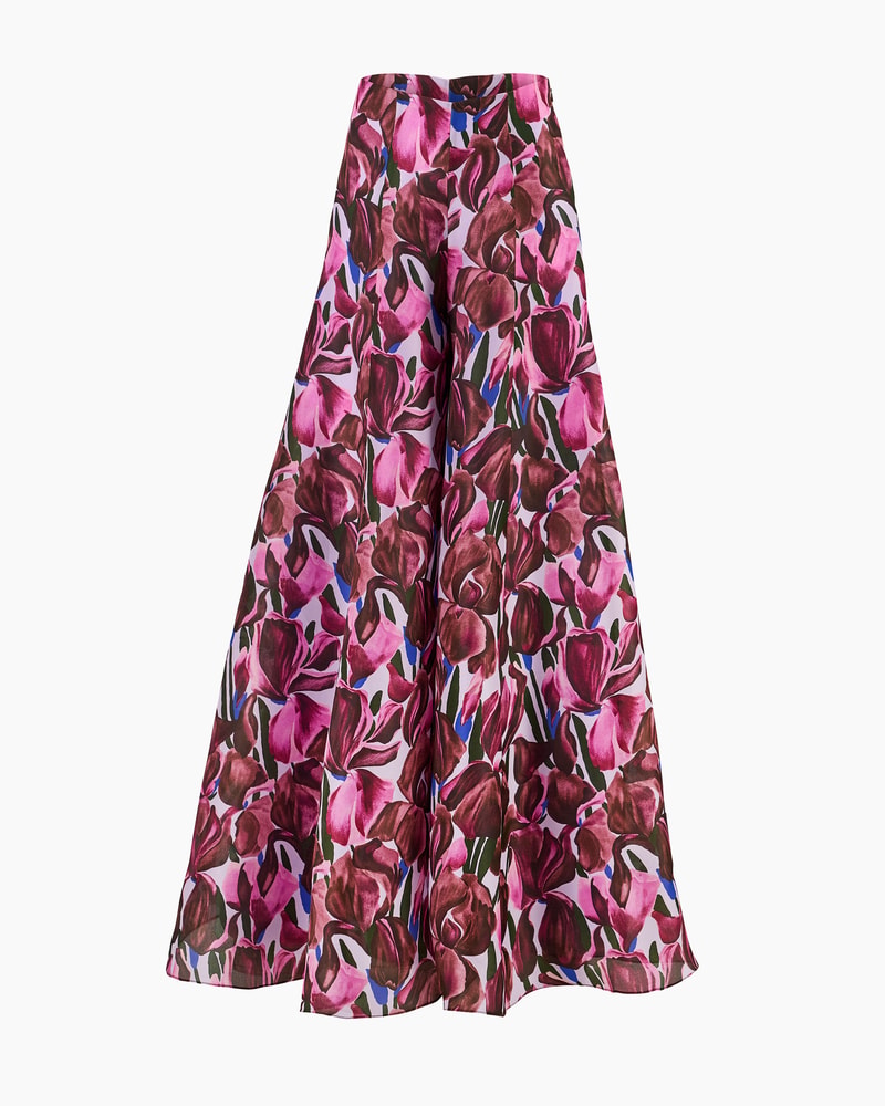 Iris-Print Silk Gazar Wide-Leg Pants