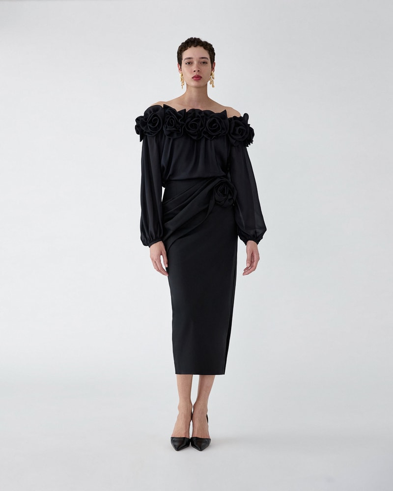 Rosette-Sash Midi Skirt