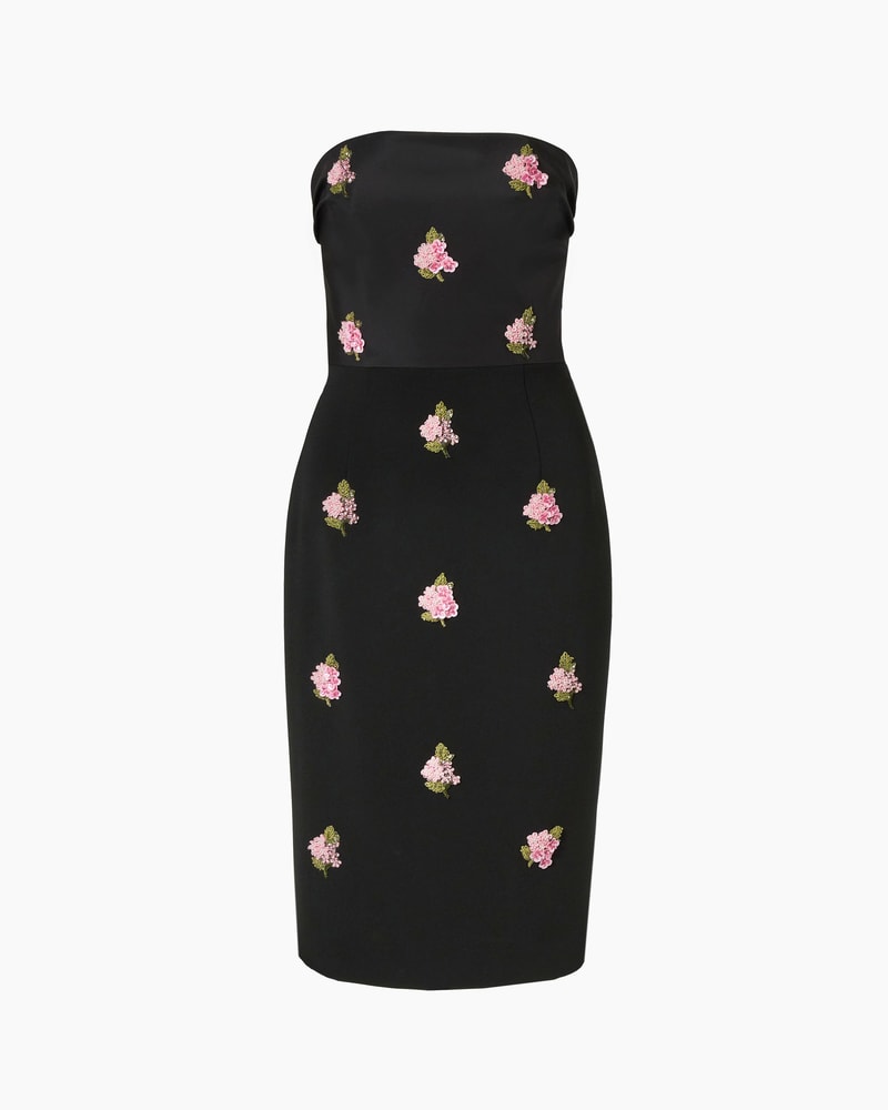 Floral-Embroidered Strapless Dress