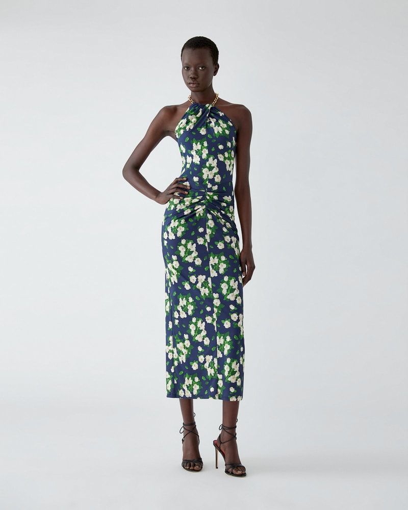 Floral-Print Jersey Halterneck Dress