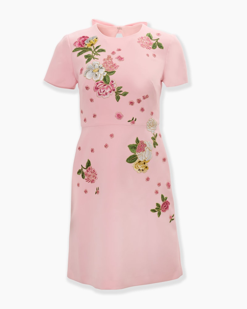 Floral-Embroidered Crepe Mini Dress