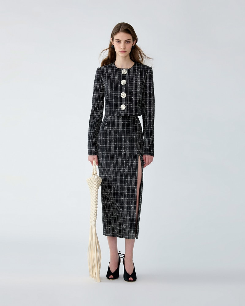 Cropped Slub-Check Wool Jacket