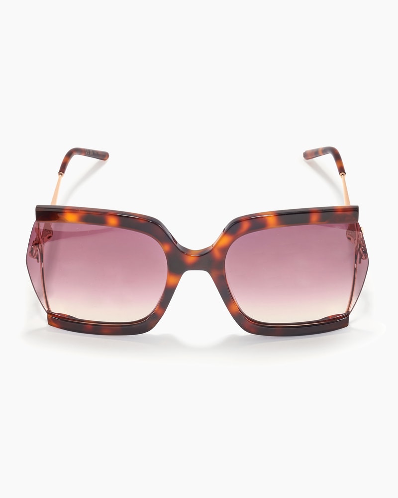 Bow-Embellished Oversized Rectangular Sunglasses