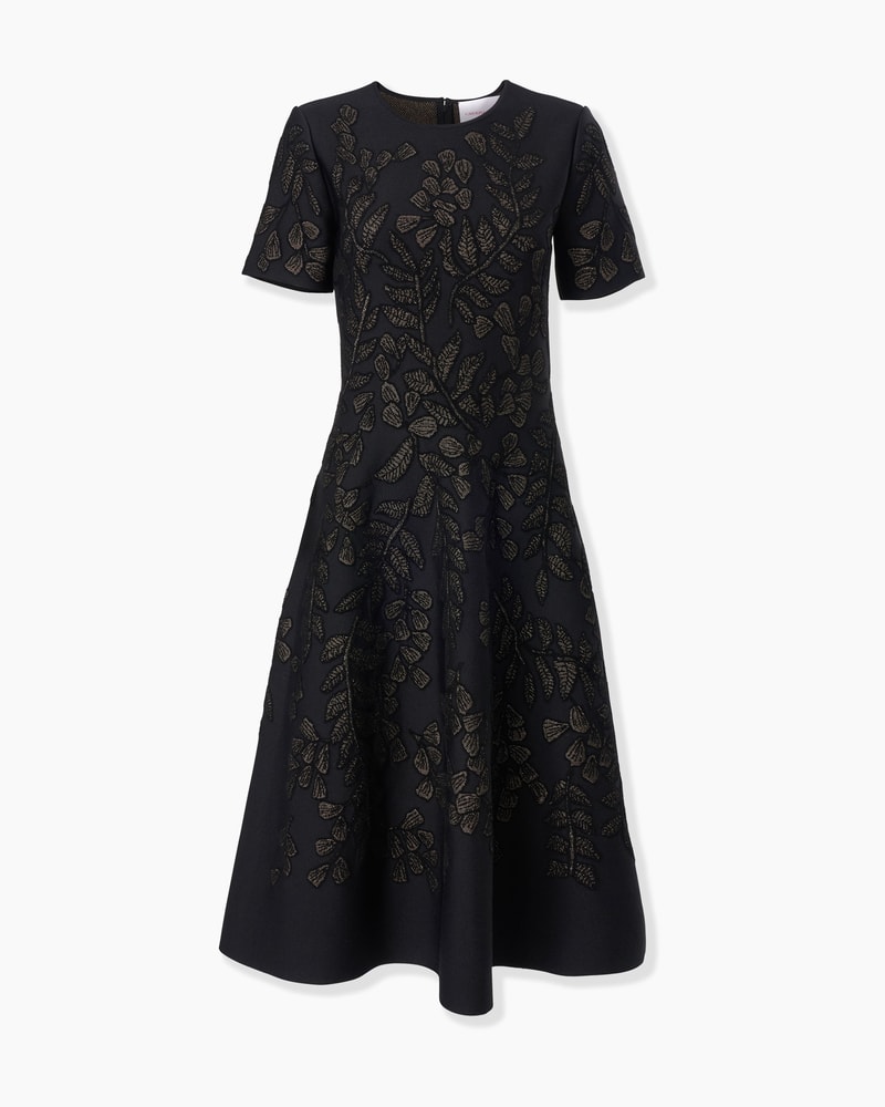 Gold-Leaf Jacquard Midi Dress