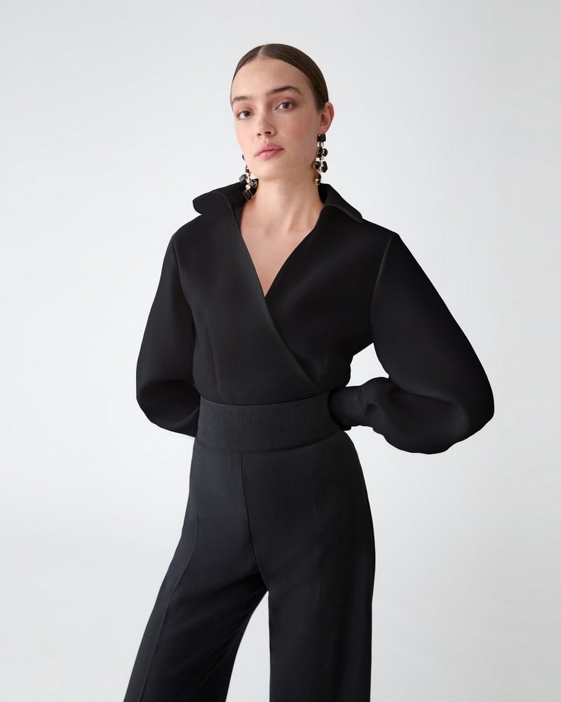 Puff-Sleeve Gazar Wrap Top