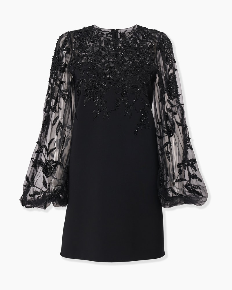 Embroidered Puff-Sleeve Mini Dress
