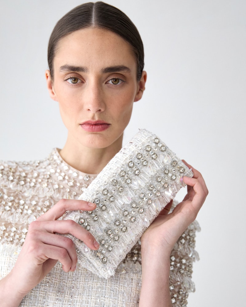 Tweed Clutch with Raindrop Embroidery