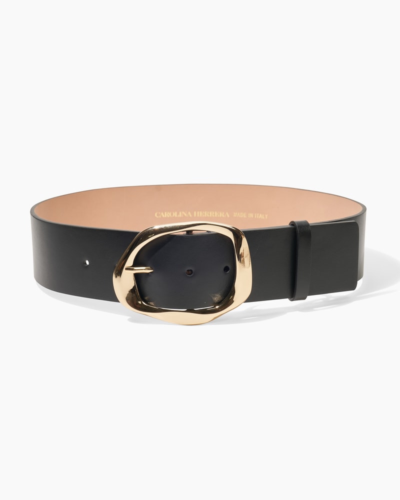 Sculptural Buckle Leather Belt