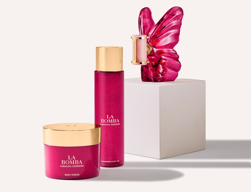 Parfum Carolina Herrera La Bomba avec crème pour le corps assortie et huile scintillante