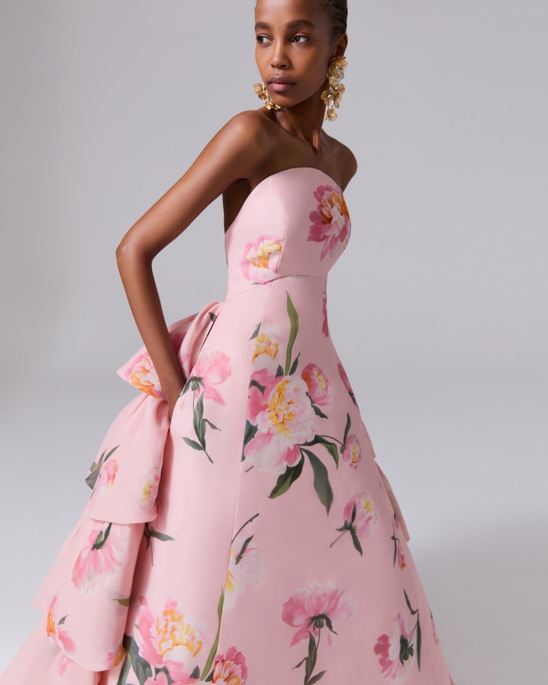 Ruffle Back Floral Print Gown Ready To Wear Carolina Herrera