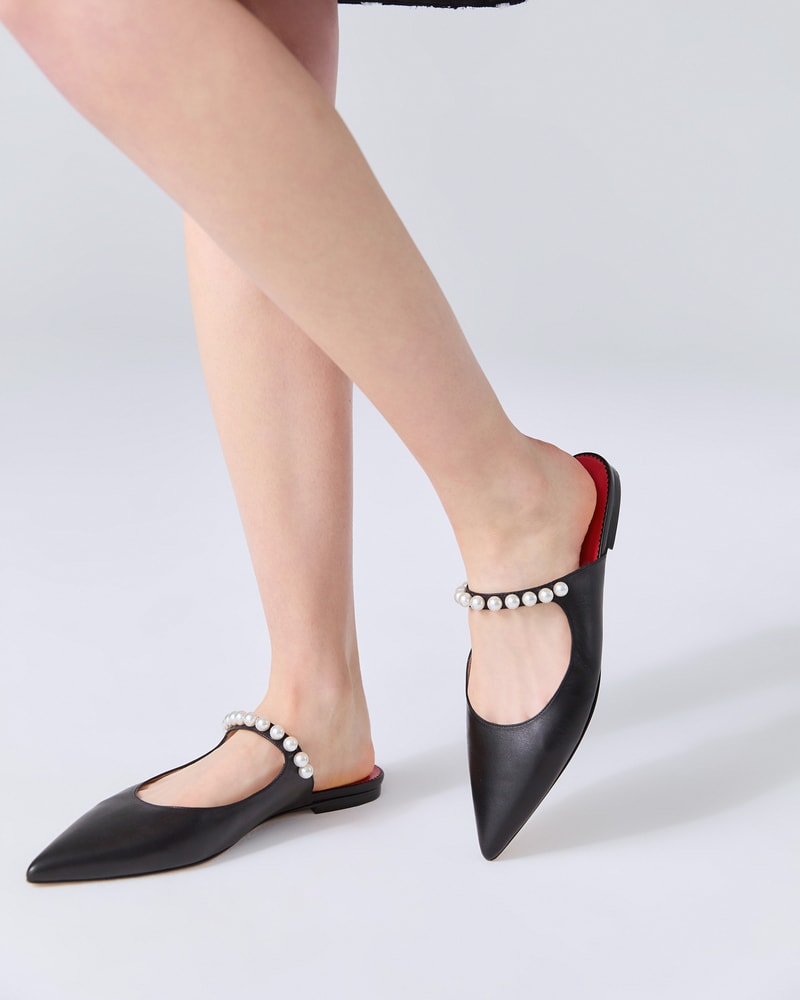 Flat Mule with Pearl Embellishment Accessories Carolina Herrera