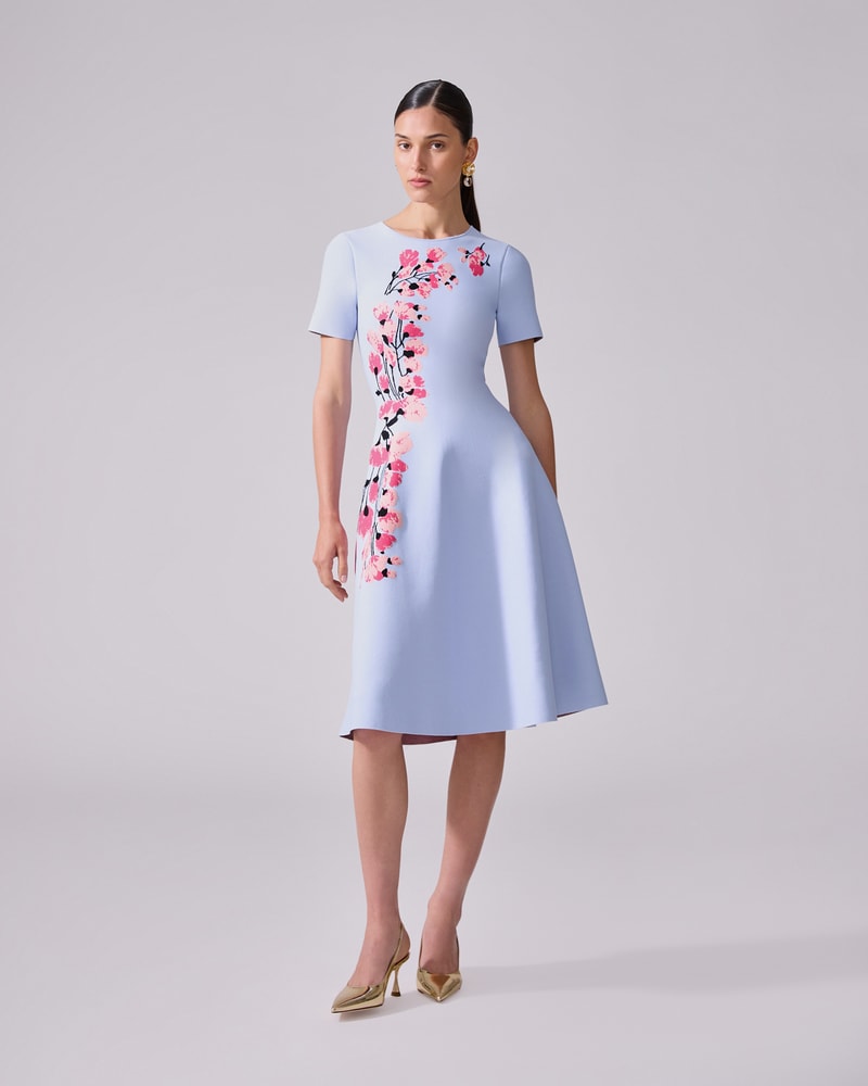 Floral-Jacquard Flare Dress - Ready - To - Wear | Carolina  