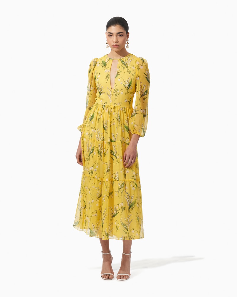 Tiered chiffon midi dress outlet