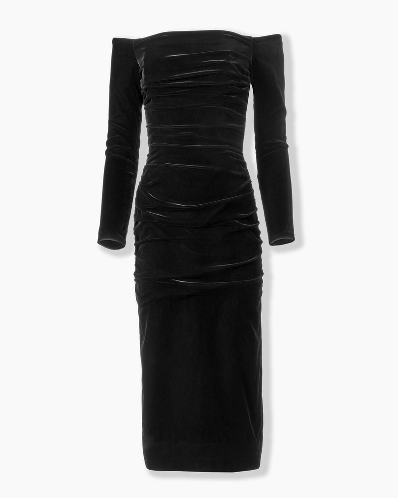 Velvet off shoulder ruched bodycon dress on sale