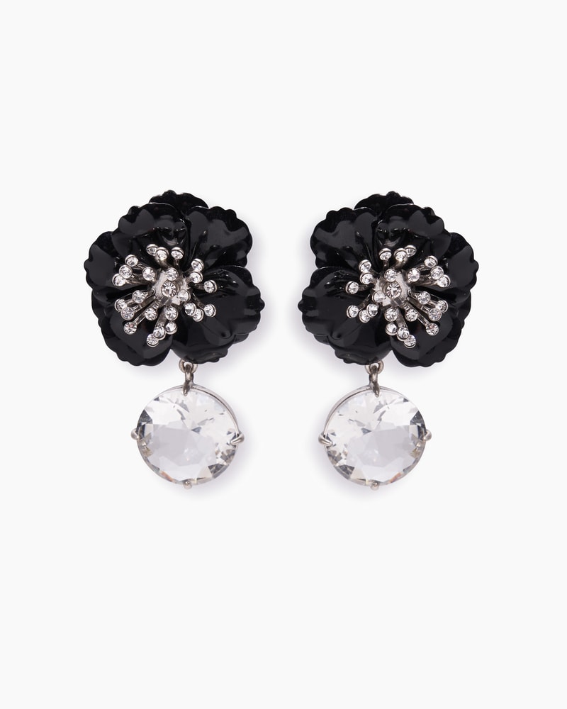 Metal Flower Crystal Drop Earrings Accessories Carolina Herrera