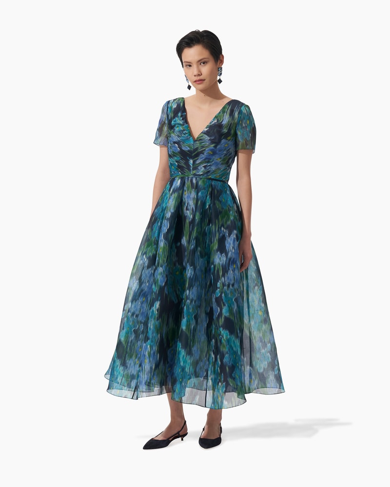 Floral Print Organza V Neck Dress Ready to Wear Carolina Herrera