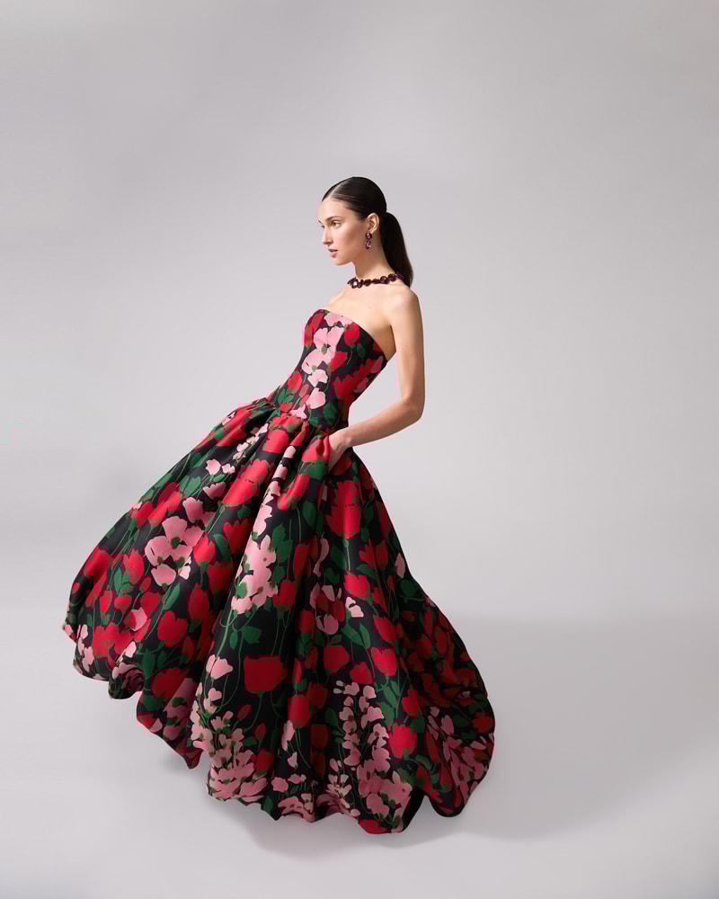 Floral-Print Strapless High-Low Gown - Ready - To - Wear | Carolina Herrera