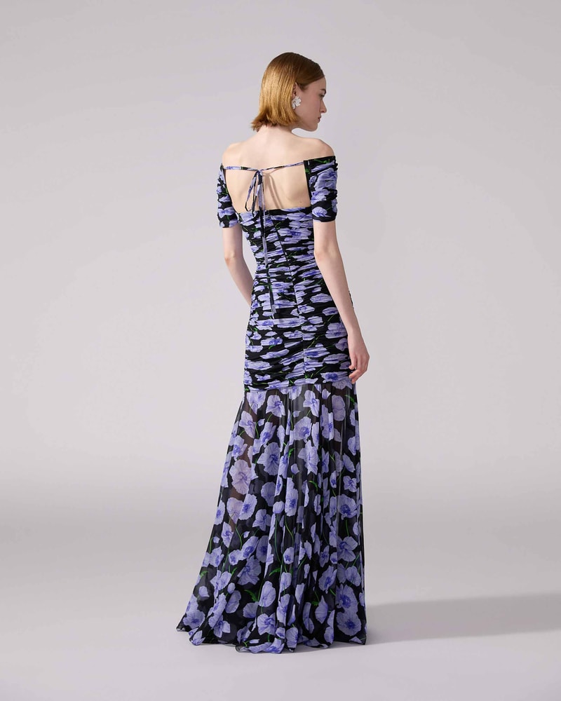 Floral-Print Chiffon Ruched Gown - Ready - To - Wear