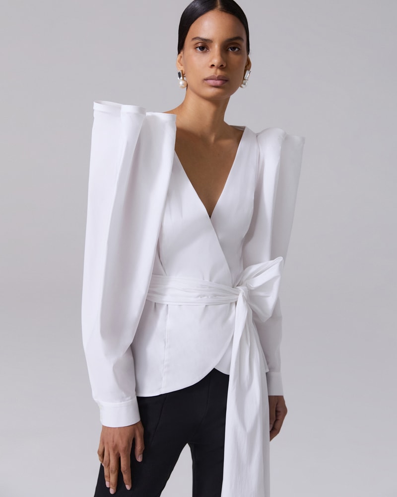 Wrap puff sleeve top top