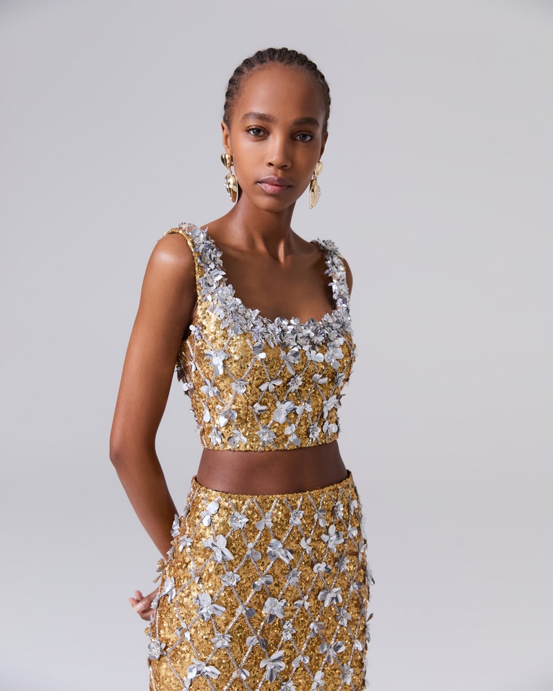 Embroidered Sequin Crop Top Ready To Wear Carolina Herrera