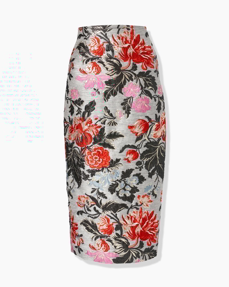 Floral jacquard satin bias midi skirt shop