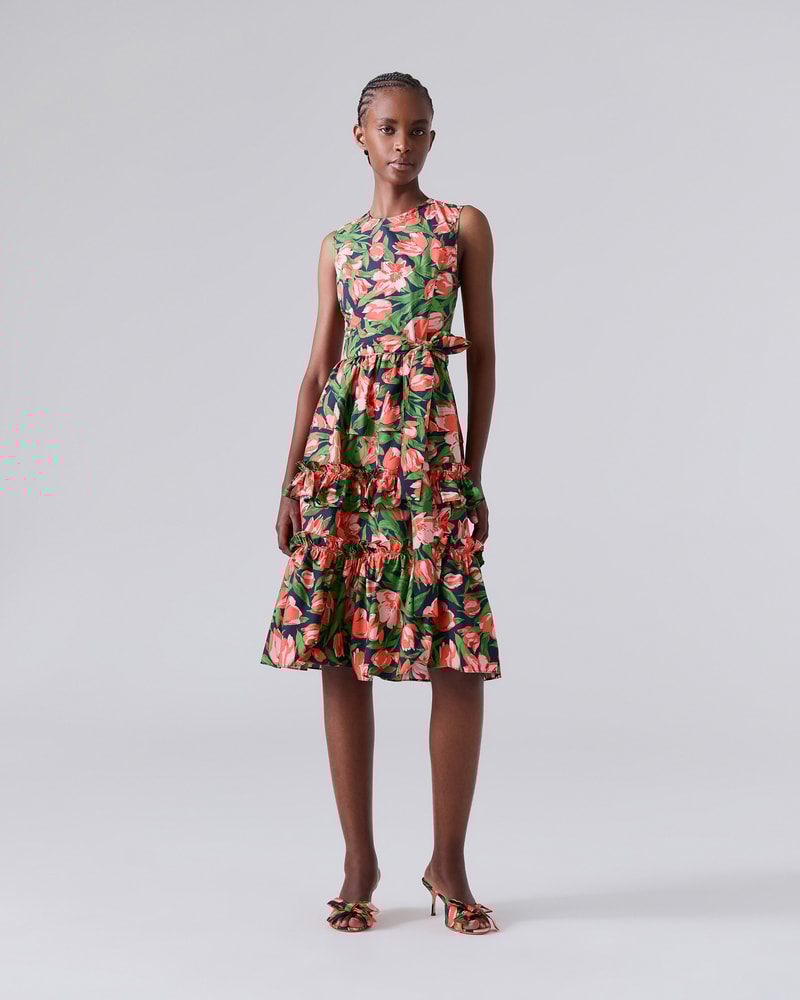 Tulip Print Tiered Ruffle Dress Ready to Wear Carolina Herrera