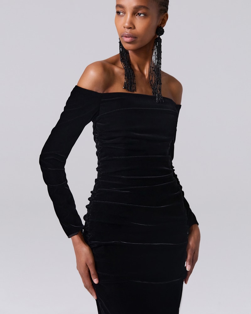 Velvet off shoulder ruched bodycon dress hot sale
