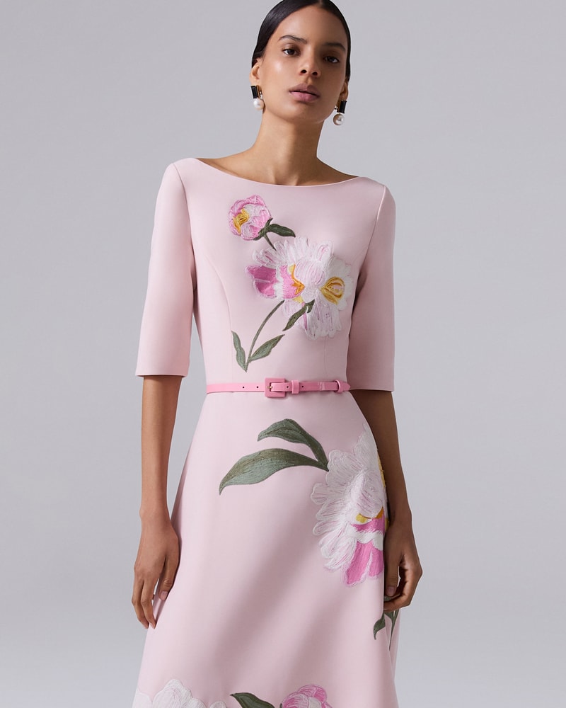 Floral Embroidered Boat Neck Dress Ready To Wear Carolina Herrera