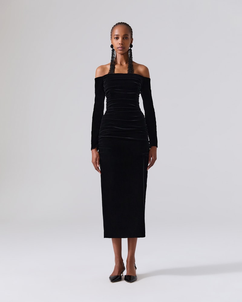 Velvet off shoulder ruched bodycon dress new arrivals