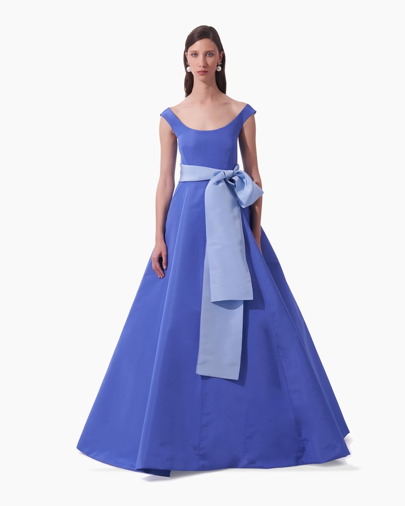 Carolina Herrera Bow Detail Silk Faille Ballgown Delphinium