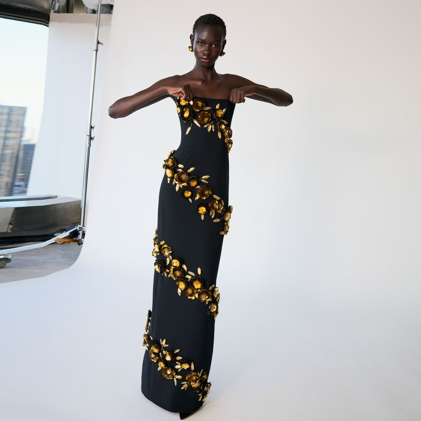 Floral Jacquard and Velvet Cutout Dress - Ready - To - Wear