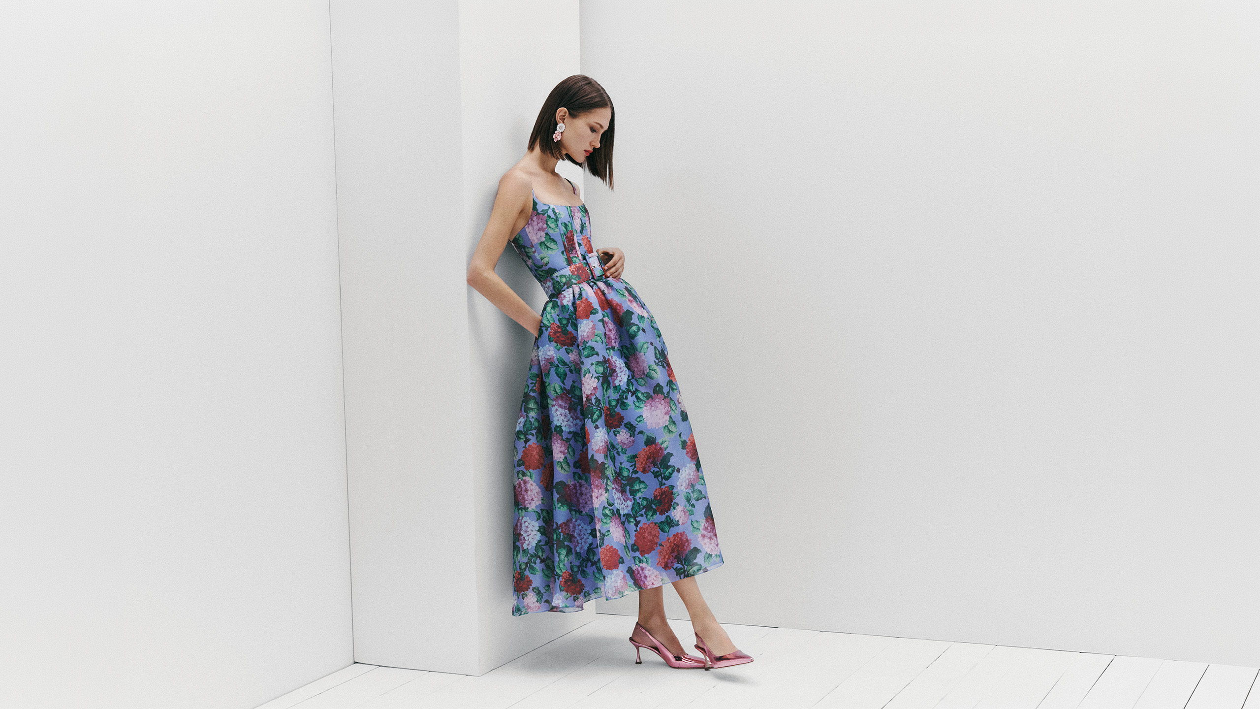 carolina herrera party dresses Strapless appliqud silk-faille mini dress - bright pink