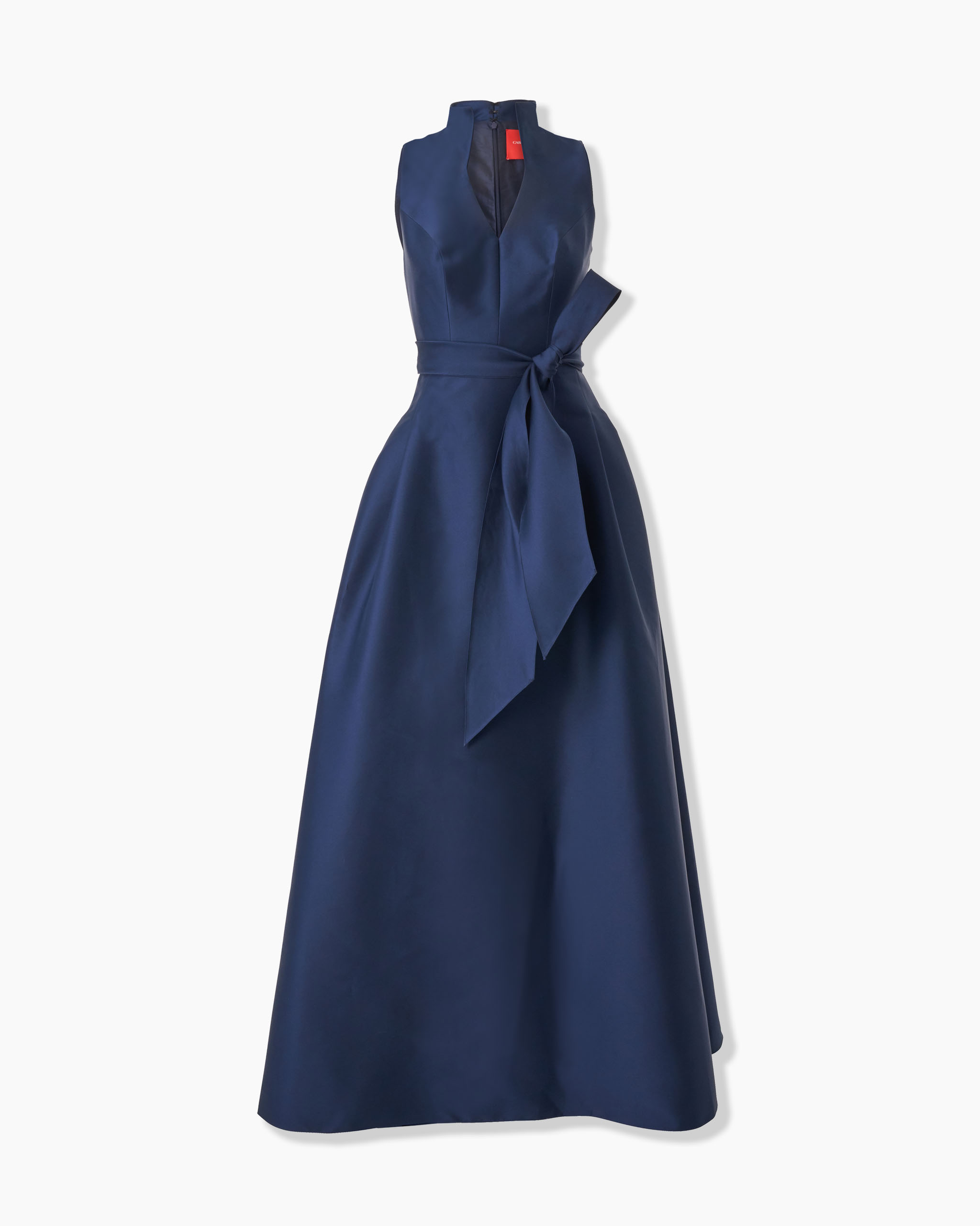 Carolina Herrera V-Neck Gown With Stand Collar And Self Belt Carolina Herrera V-Neck Gown With Stand Collar And Self Belt