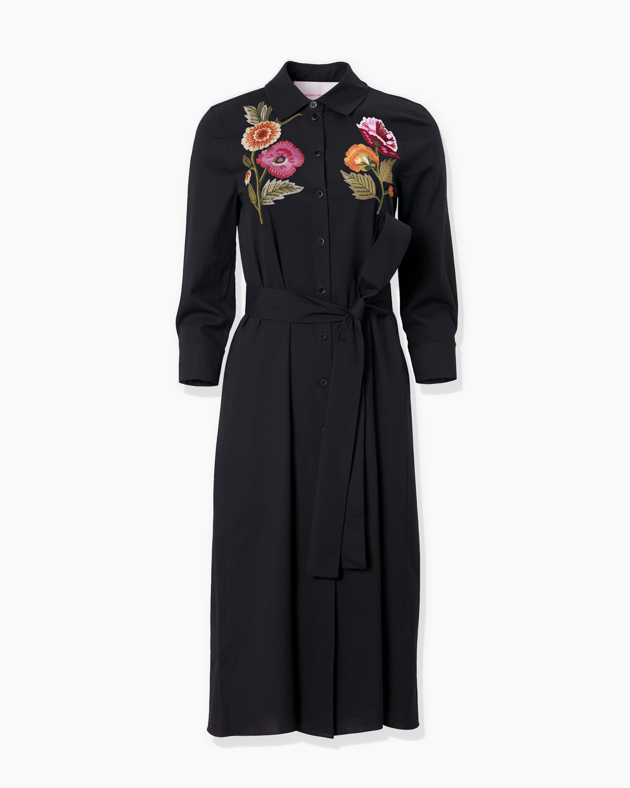 Carolina Herrera Embroidered Shirtdress - Black Multi - 10